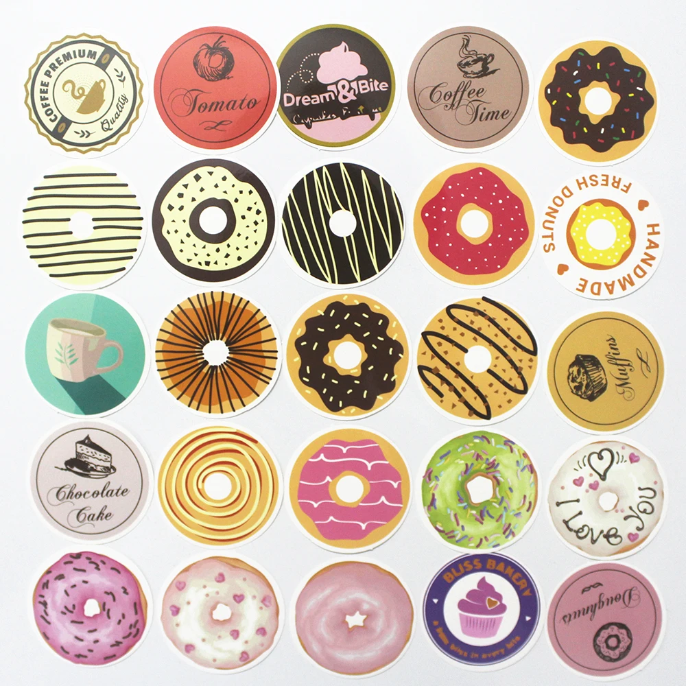 35pcs Donuts font b toy b font sticker Gift posted Baking Decoration label waterproof Doodle coffee