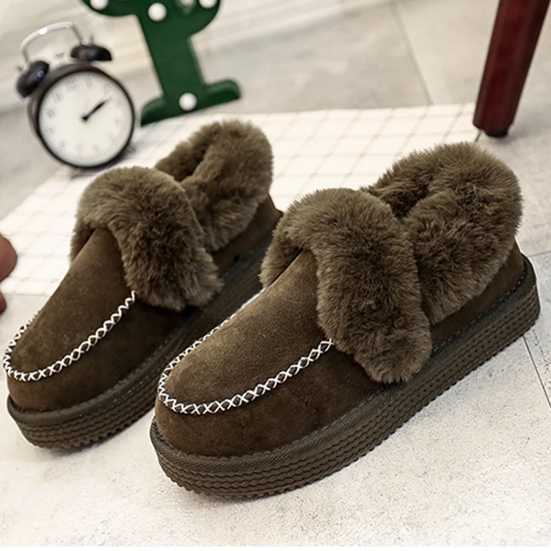 

Moxxy Warm Winter Woman Slippers Platform Fur Shoes Woman Lace Up Ourdoor Autumn Flats Shoes Slides Home Shoes Fur Flip Flops