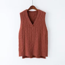 Весенний женский вязаный свитер без рукавов, сплошной цвет, v-образный вырез, женская одежда, Свободные повседневные женские топы, YoYiKamomo