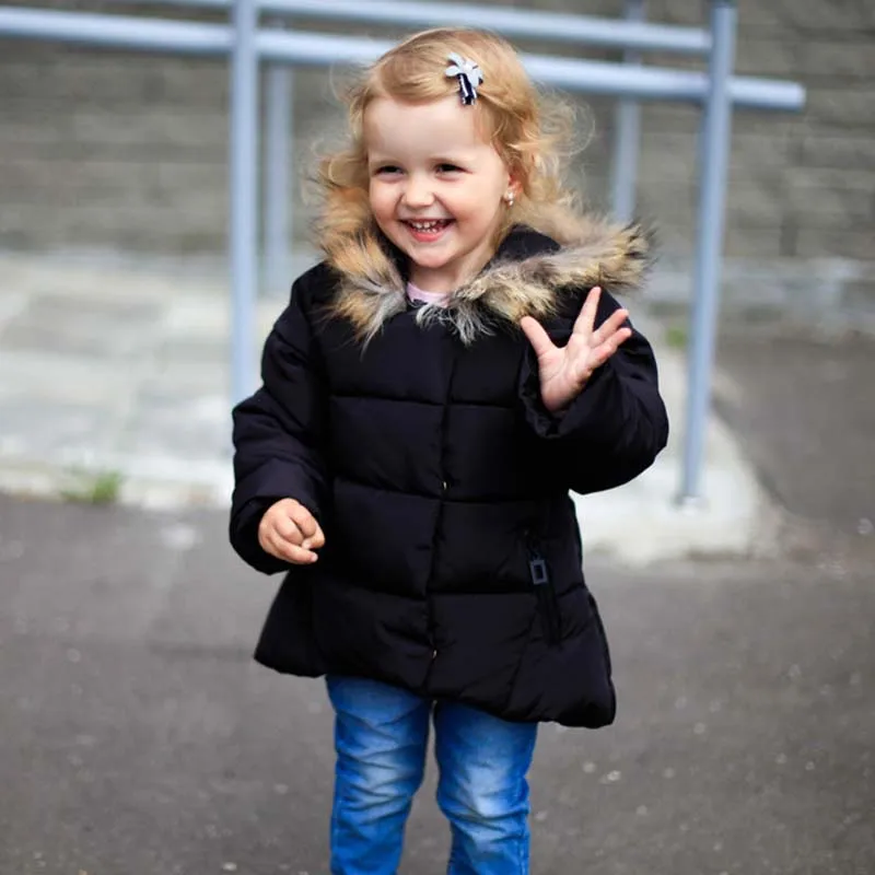 

boys and girls winter Coat raccoon fur collar hooded 1-7 years kids down jacket children's parkas Warm winter clothing hot