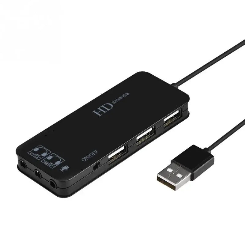 USB 2,0 Интерфейс внешний 7.1CH звуковых карт 3-Порты и разъёмы USB 2,0++ микрофон 7.1CH Звуковой адаптер мульти Порты сплиттер usb-хаб - Цвет: Черный