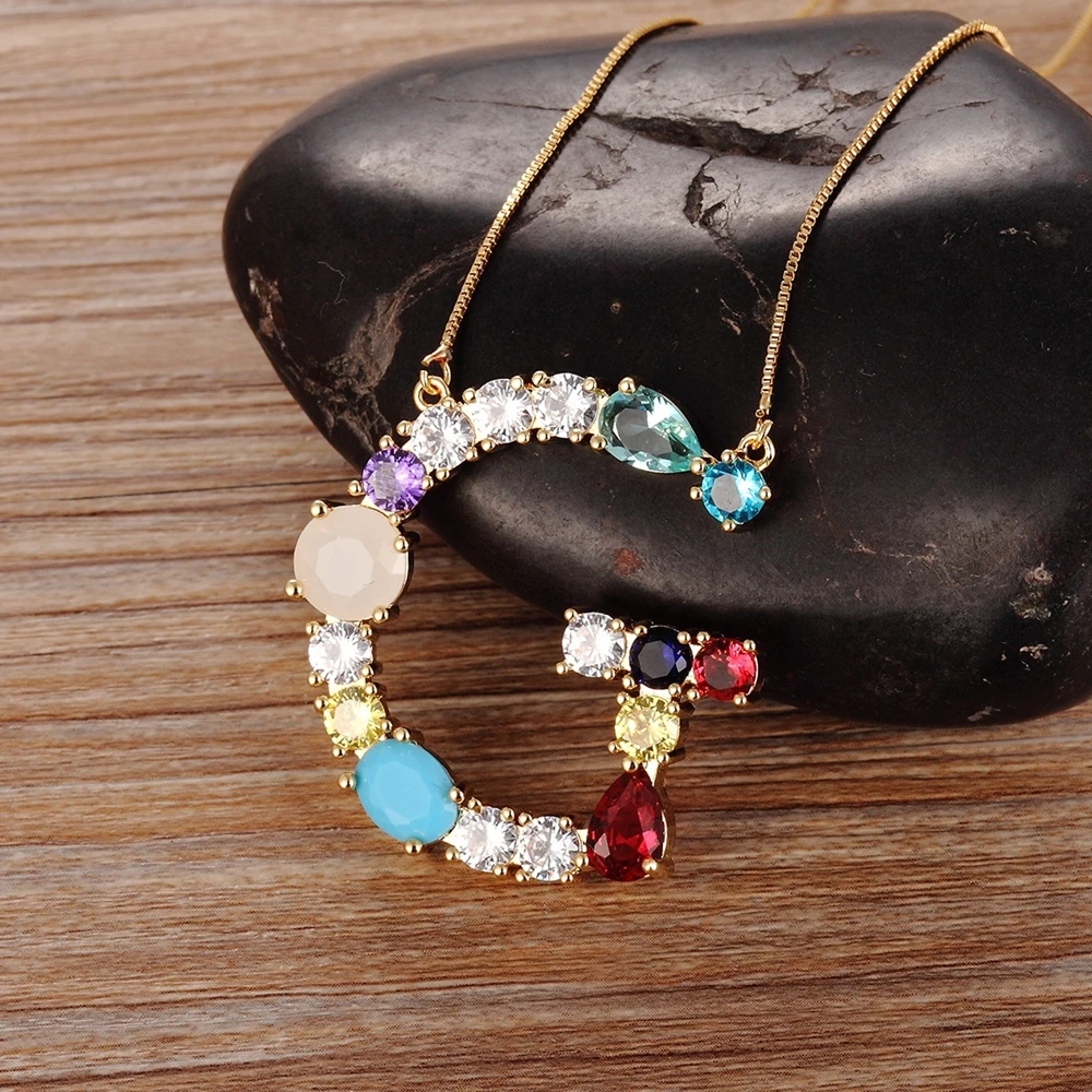 High Quality Wholesale 26 Letters Multi-color CZ Necklace DIY Copper Pendant Women Girls Fine Party Jewelry Best Family Gifts - Image 3