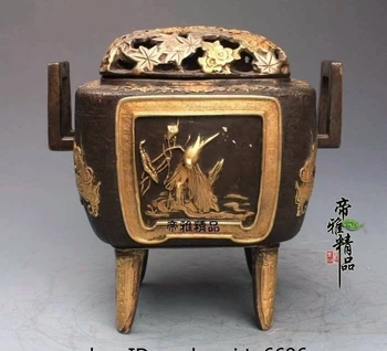 

China Bronze Copper 24K Gold Gild Dragon Plum Lotus Flower Incense Burner Censer