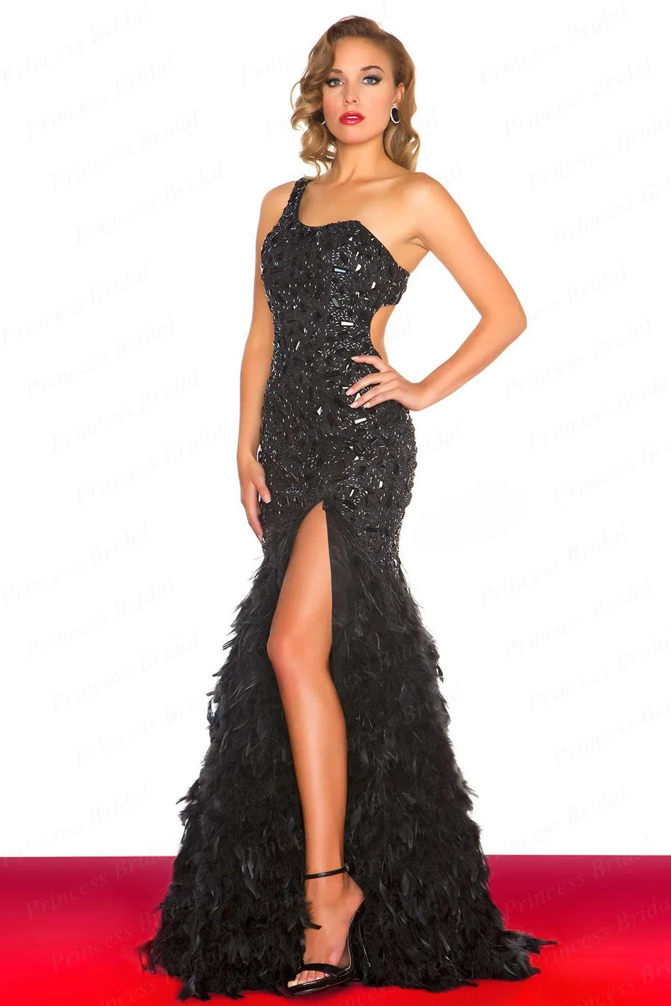 formal gowns with feathers
