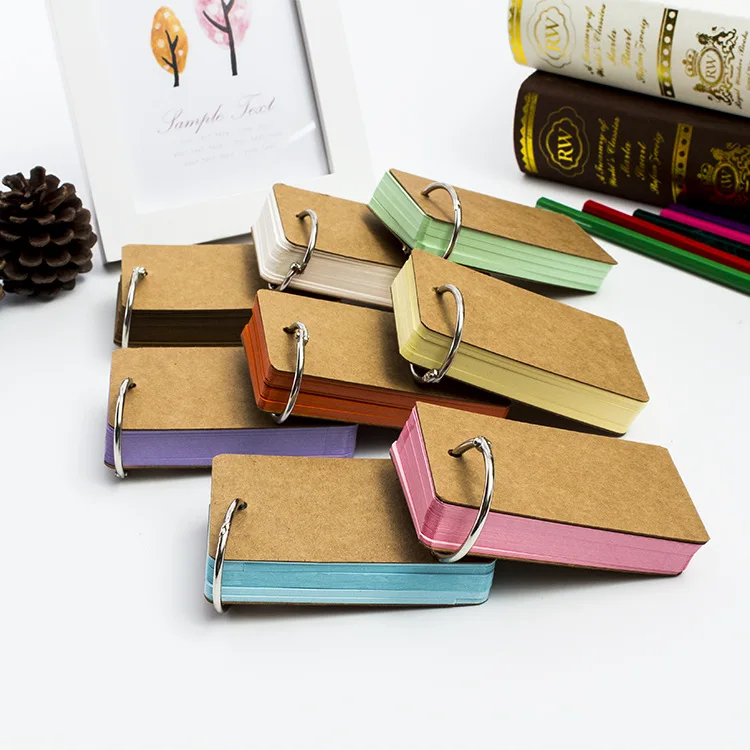

20pcs/set Multi-color Blank Paper Card Word Cards Message Vocabulary Cards Buckled Iron Ring Hand-painted Cards Mini Sticker