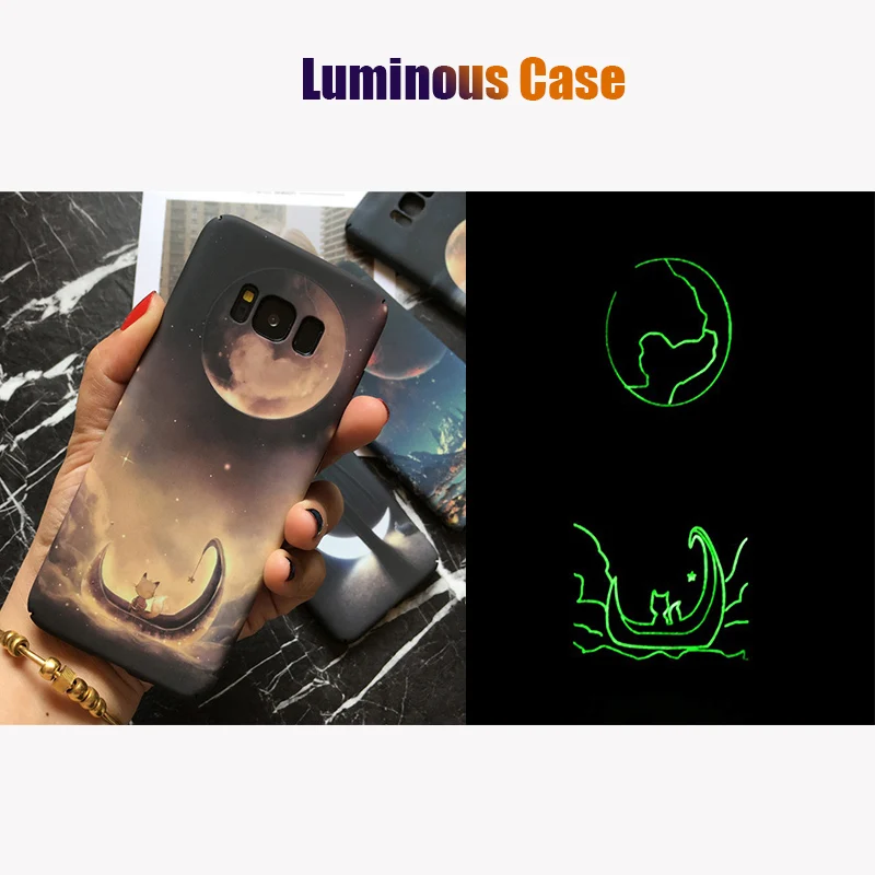 YAMIZOO Luminous Case For Samsung Galaxy s7 s8 s9 Plus PC Case Moon On s8 Back Cover For Samsung s7 Edge Note 8 Phone Cases Hard