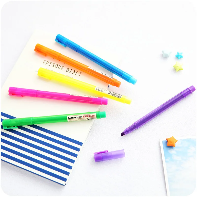 

6pcs Lumina Pen Highlighter Marker Mild Fluorescent Color Liner Pens for Paper Copy Fax Highlighting Paint Office School A6968