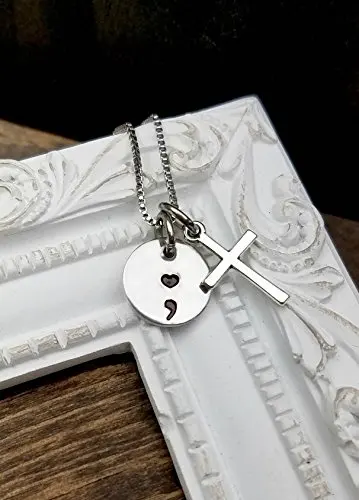 

Heart Semicolon with Cross Necklace Suicide Awareness Jewelry 100% High Quality Accept Drop Shipping YP3084