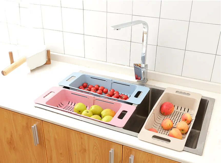

Kitchen Adjustable Sink Dish Drying Rack Organizer Sink Drain Basket Vegetable Fruit Holder Storage Rack