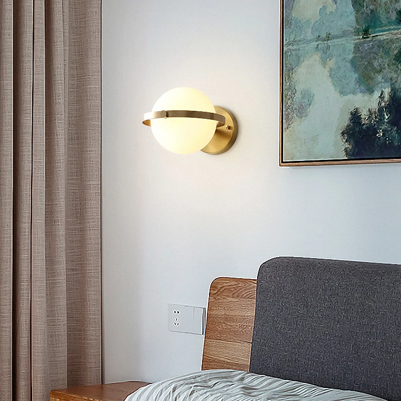 

Nordic Copper Wall Lamp for Living Room Bedroom LED Light Fixtures Simple Bedside Restaurant Fabric Art Home Decorate LED Light