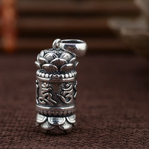 925 стерлингового серебра модные ювелирные изделия lotus Ом Мани Падме Хум молитвенная коробка медальон кулон для мужчин A2440 - Окраска металла: B