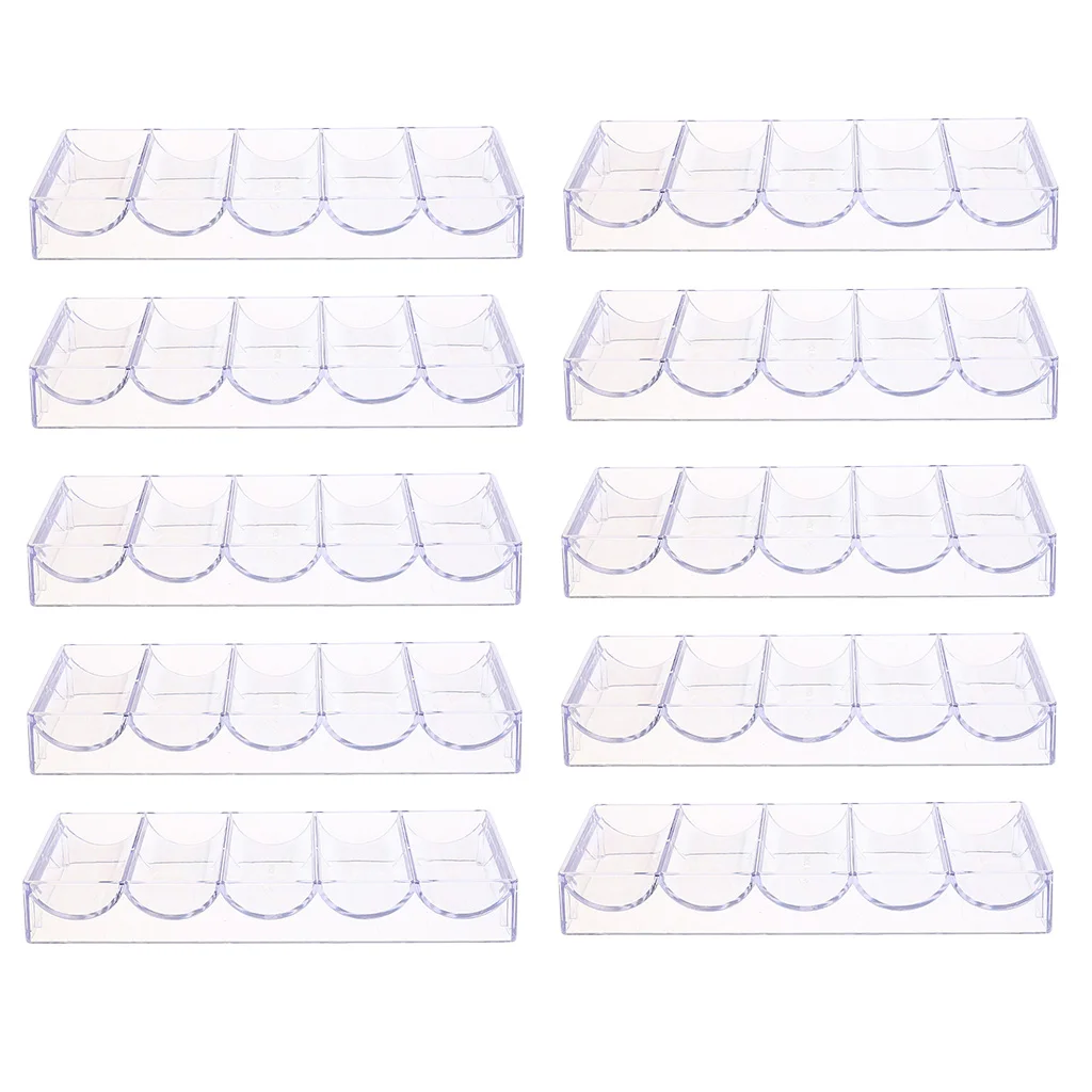 

10 Pieces Transparent Acrylic Poker Chips Tray 100 Chips Storage Case for Party Home Casino Board Game No Lid