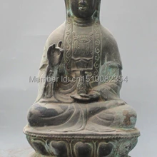 1" Клеймо Китайский Бронзовый Свинка Сиденья Лотоса Кван-инь Будда Шакьямуни Ваза Статуя