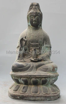 

11" Marked Chinese Bronze Gilt Seat Lotus Kwan-yin Shakyamuni Buddha Vase Statue
