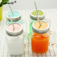 

Keythemelife Summer Cold Drink Infusion Water Bottles with Straw Ice cream Fruit Bottles Mason Jar Jarras indoor Camping D0
