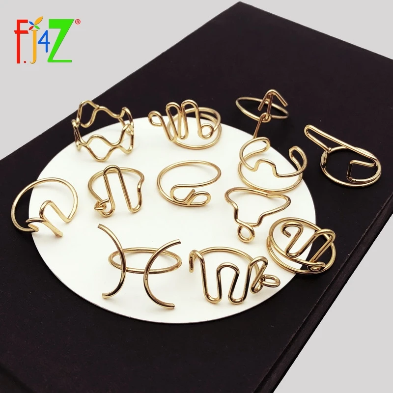 

F.J4Z Hot 12 Horoscope Finger Rings Popular Gold Alloy Wire Handmade Sign of Zodiac Rings for Women Constellation Jewelry
