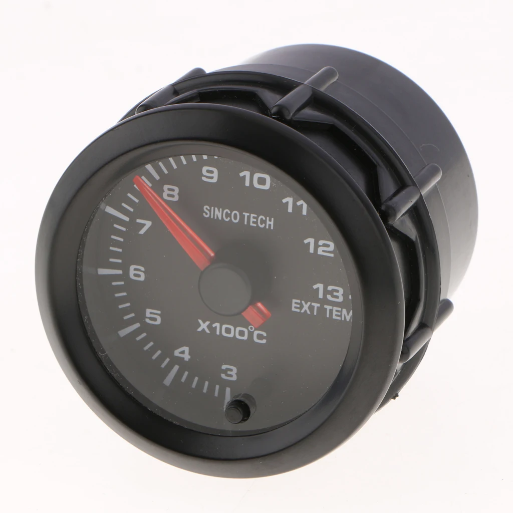 2'52mm 7 Color LED Car Exhaust Gas Temp Gauge EXT Temp Meter EGT With Sensor Blue Digital Voltage Display and Warning Function