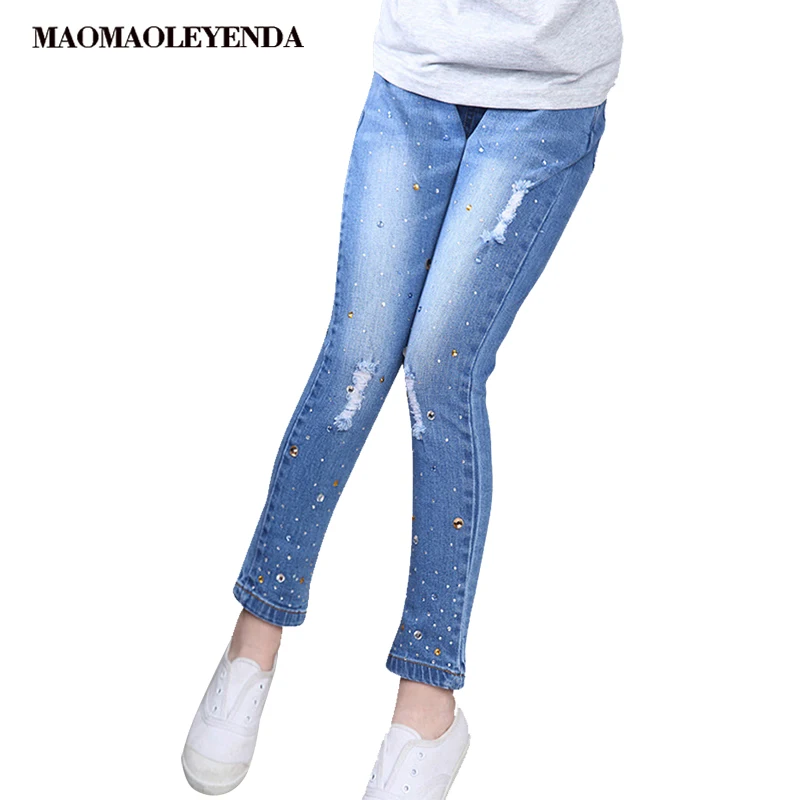 

3Y-14Y Teenager Girls Jeans Pant 2019 Children Spring Autumn Casual Light Denim Skinny cotton Tight Pencil Pants