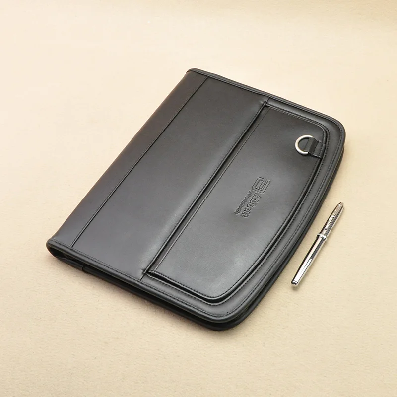 

first-level faux leather A4 padfolio business manager bag for documents file folder with a zipper notebook inner paper notepad
