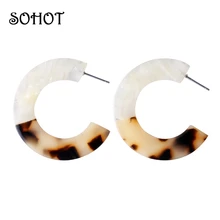 SOHOT, трендовые цветные круглые серьги-кольца в форме буквы C, темперамент, для женщин, черепаха, оболочка, Bijoux, массивные, вечерние, ювелирные изделия