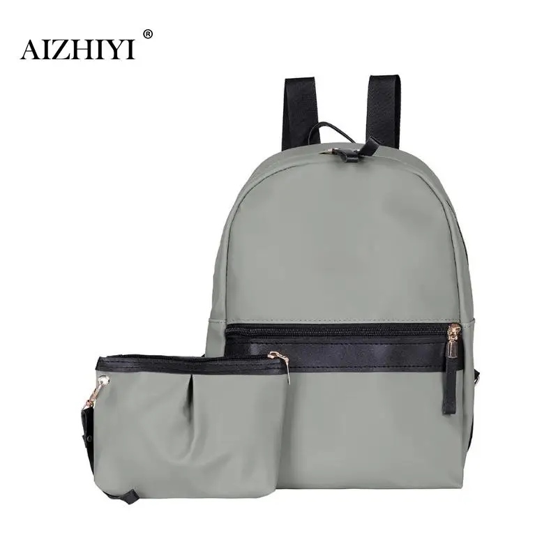 

New Teen Girls Casual 2pcs/set Zipper Travel Backpacks Women Solid Color Nylon Shoulder Simple School Bags Knapsack Clutch