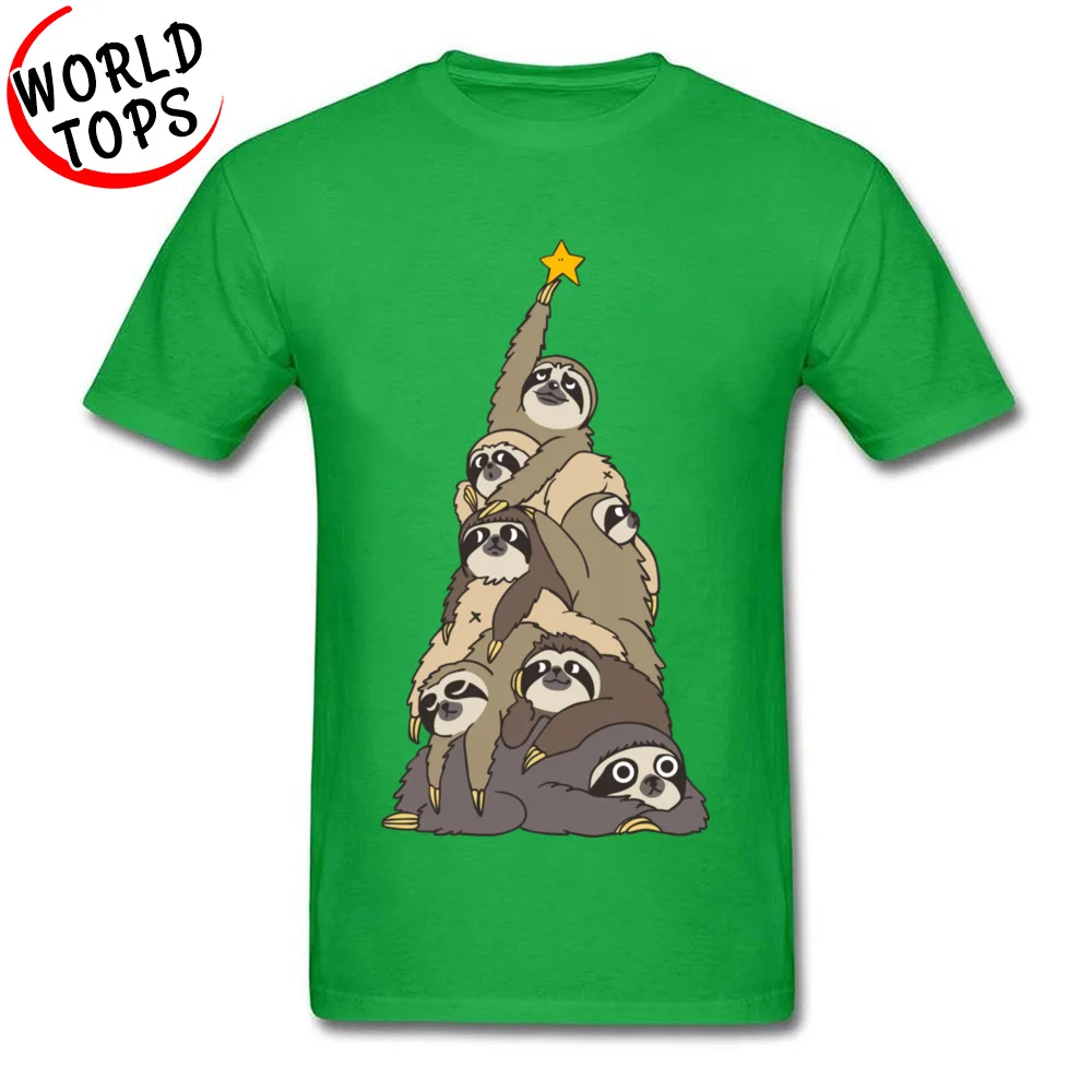 Забавная Студенческая футболка с рождественской елкой, ворс ленивых, хлопок, плюс размер, Европа, США, Мужская футболка с принтом милых маленьких животных, лучший подарок - Цвет: Зеленый