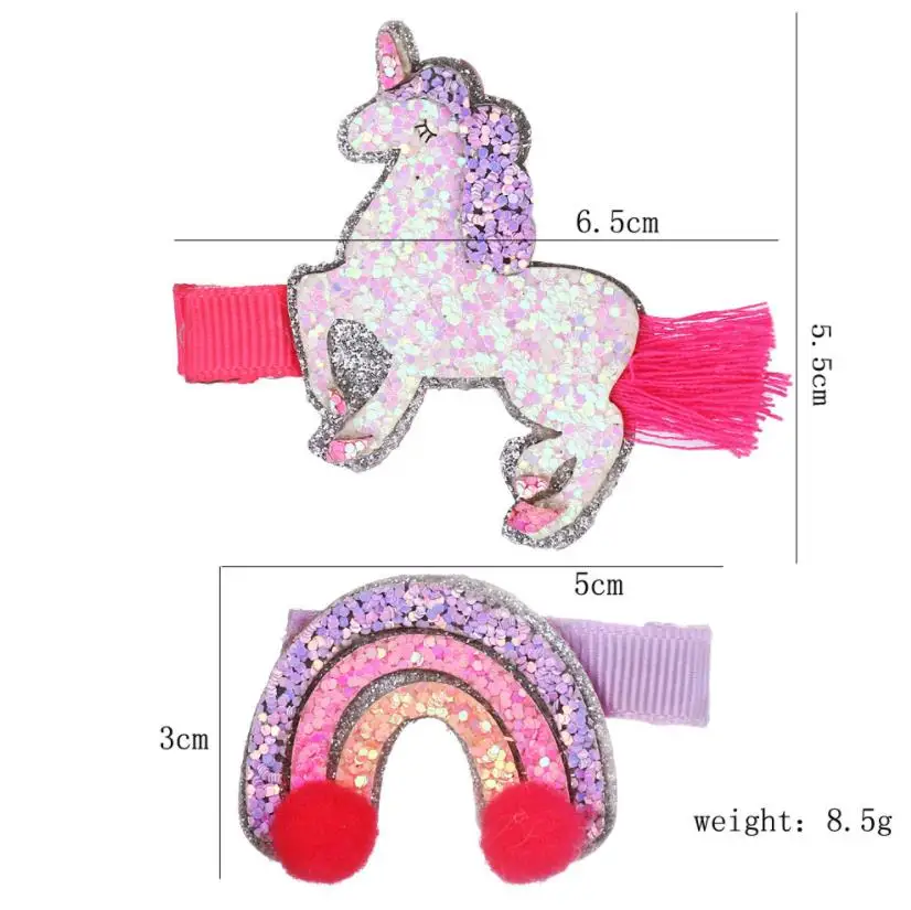 Высококачественные блестящие заколки для волос в виде единорога, расшитые блестками, набор для девочек с изображением животных из мультфильмов, заколка для волос, аксессуары для принцесс, головной убор J27