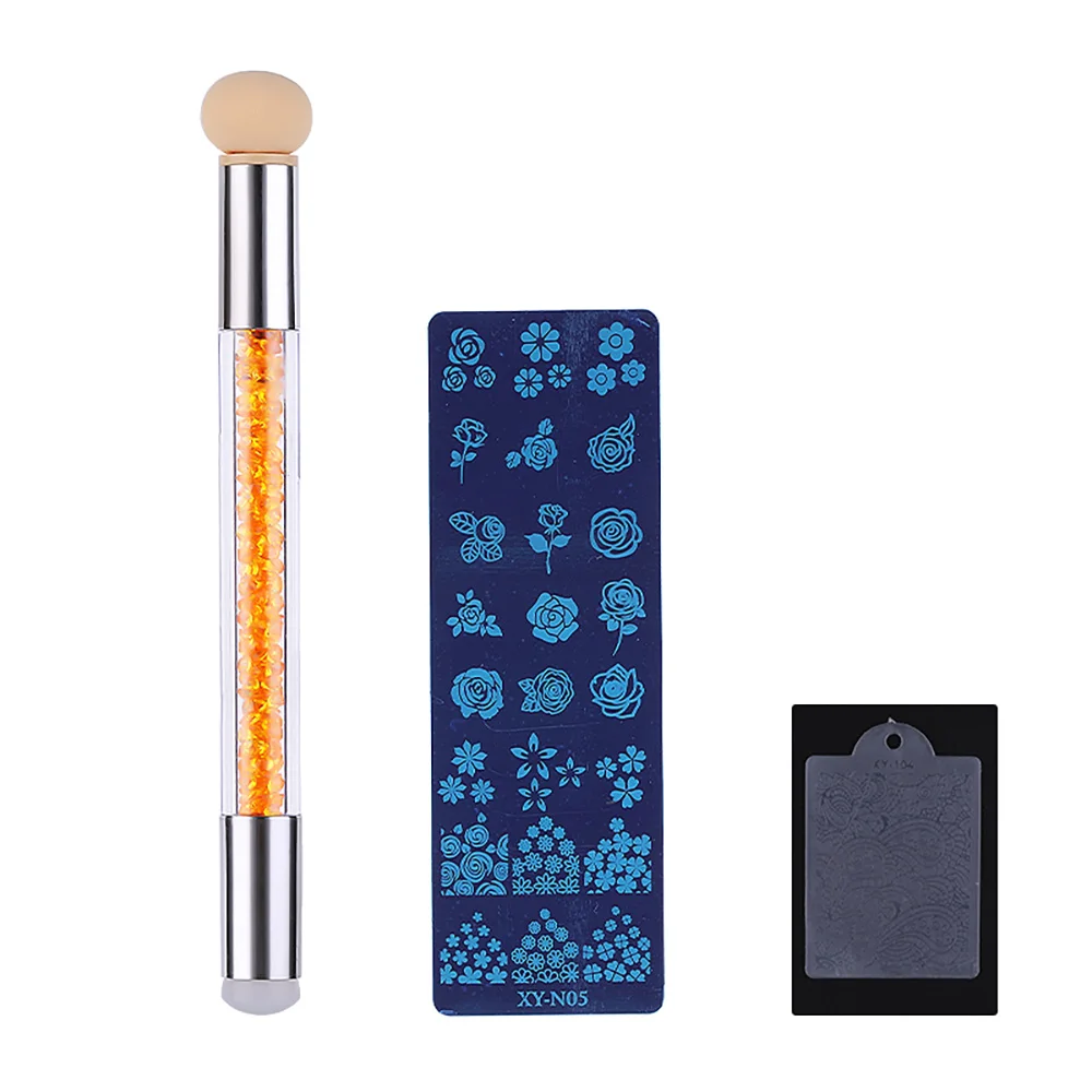 3PCS/Set Sponge Head Nail Pen Silicone Stamper Printing Templates Nail Pen Brush Glitter Powder Handle Random Pattern TSLM1 - Цвет: E077-2