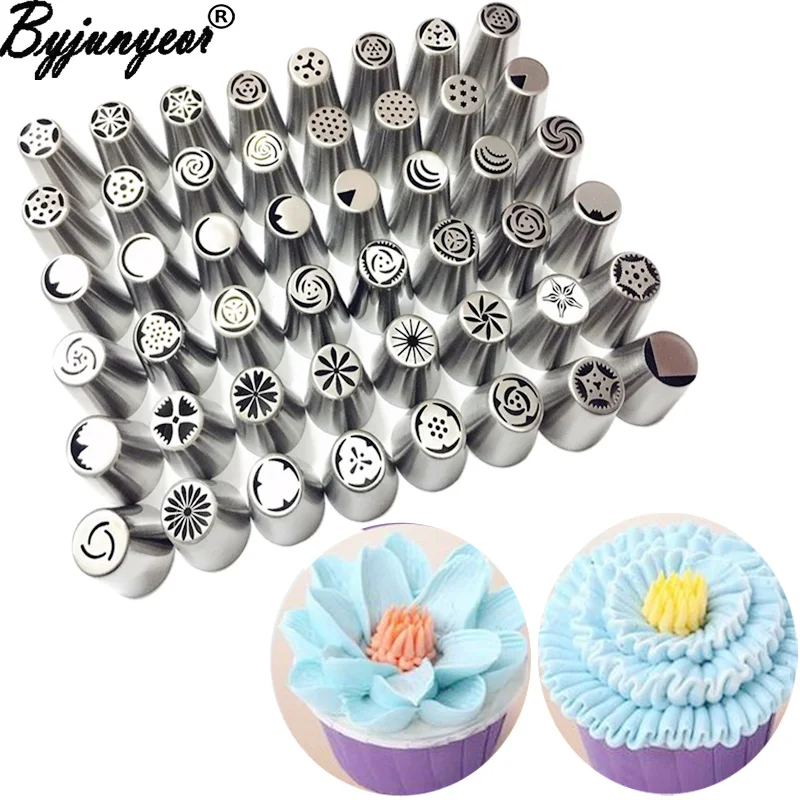 

Byjunyeor 48PCS Stainless Steel Nozzles Pastry Icing Piping Nozzles Russian Pastry Decorating Tips Baking Tools For Cake CS371