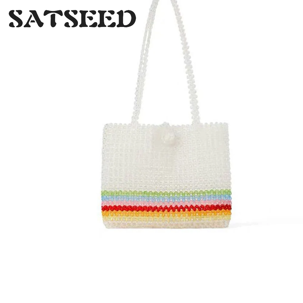 

2019 New Beaded Hand-woven Women's Bag Diagonal Cross Beads Bag Pearl String Bag Fashion