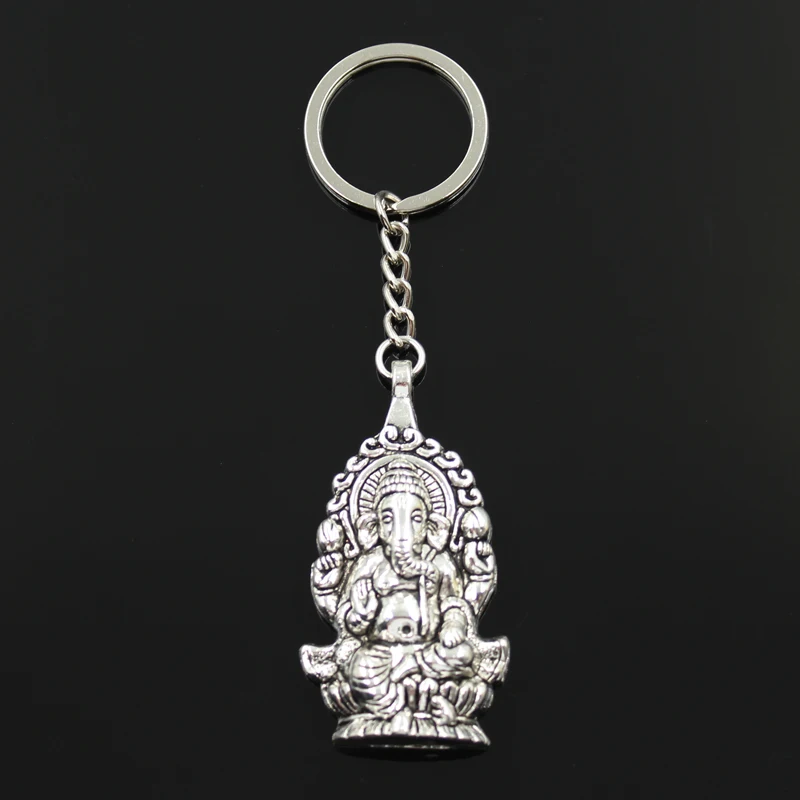 

Fashion 30mm Key Ring Metal Key Chain Keychain Jewelry Antique Silver Bronze Plated Ganesha buddha elephant 62x32mm Pendant