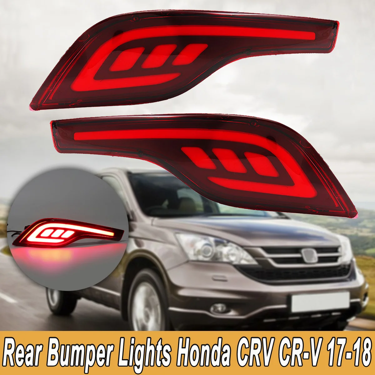 

2Pcs Rear Reflector Bumper Lights Tail Lamp Fog Light Red Lens Trail Brake Stop Light For Honda CRV for CR-V 17-18