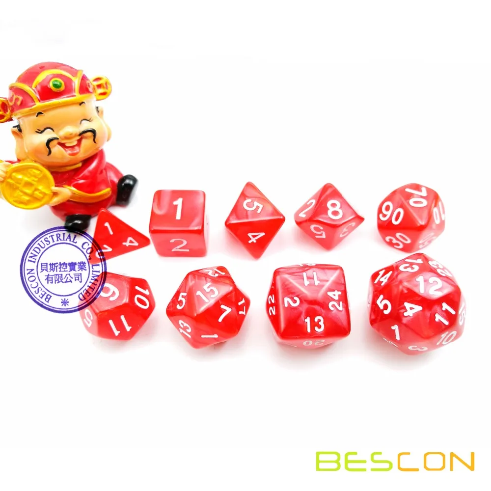 BESCON набор из 9 шт. многогранных кубиков(9 кубиков в наборе)-игральные кости для ролевых игр(игральные кости для ролевых игр) D4-D30 мраморного красного цвета