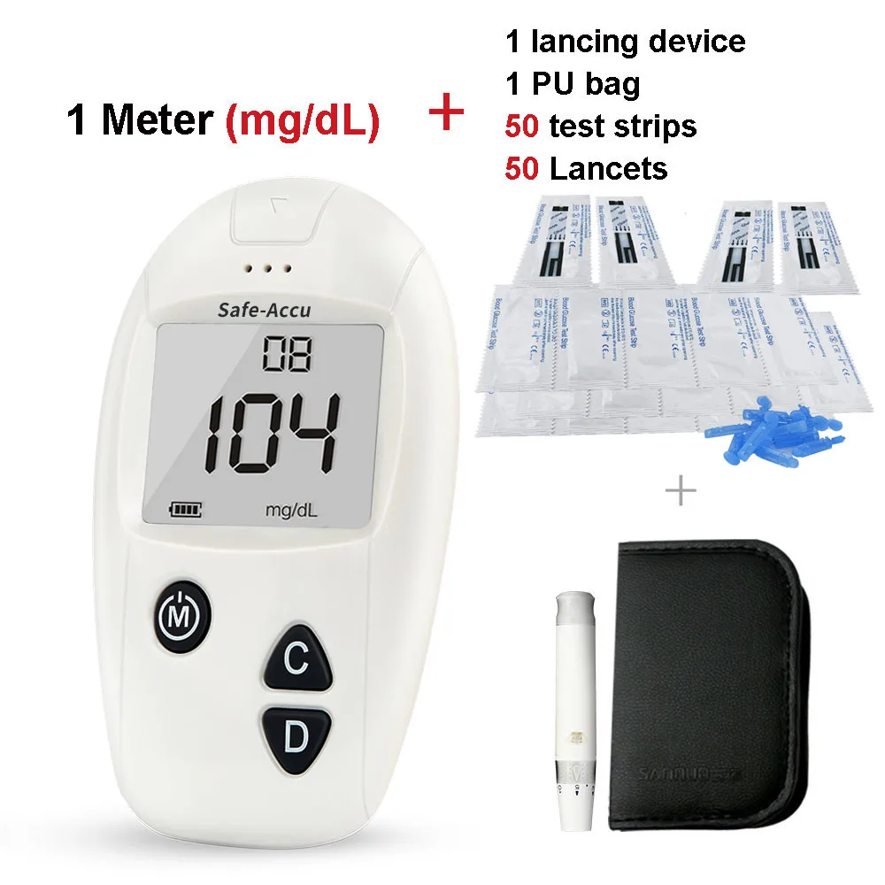 Sinocare Safe-Accu глюкометр тест на диабет er 50/100 разделенные тест-полоски Lancets медицинский измеритель уровня сахара в крови - Цвет: mg dL meter kit 50