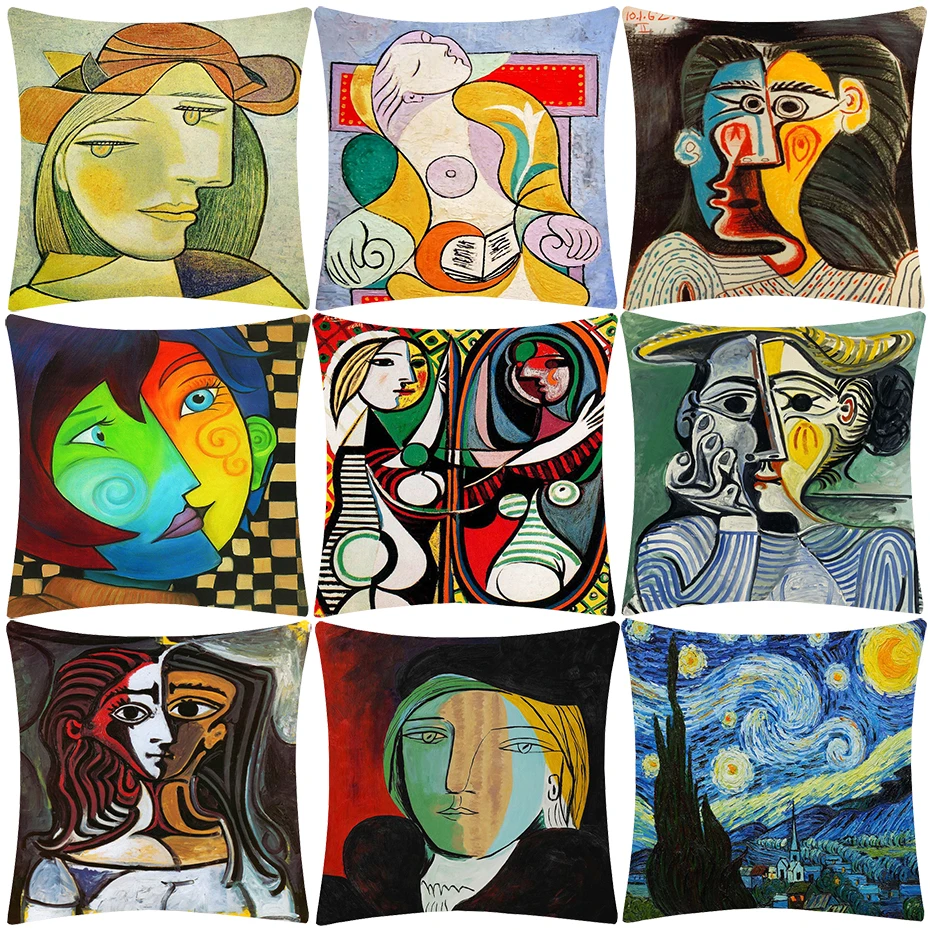 

Pablo Picasso Famous Drawing Paintings Cushion Covers Van Gogh The Starry Night Cushion Cover White Polyester Pillow Case