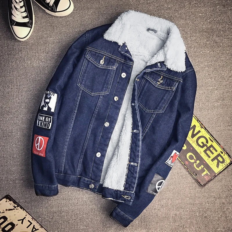 CLASSDIM Winter Warm Denim Jacket Coats Men Thicker Warm Jean Coats ...