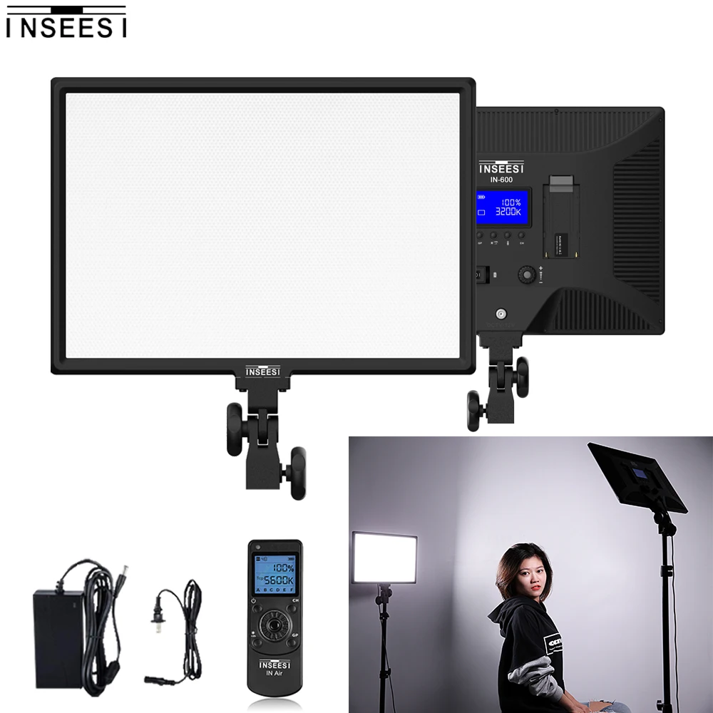

INSEESI IN-600 Wireless Remote LED Video Light Bi-color Dimmable Photography Studio lamp For Canon Nikon Camera DV Camcorders