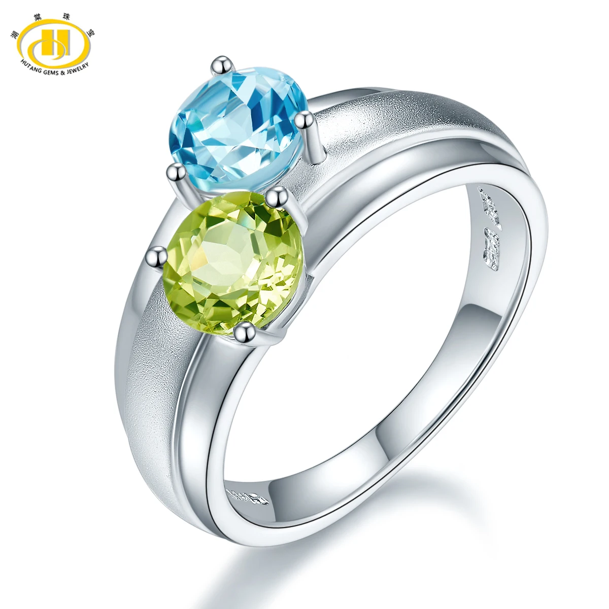 

Hutang Natural Lemon Quartz & Blue Topaz Ring Solid 925 Sterling Silver Color Gemstone Fine Jewelry Women Gift Friendship