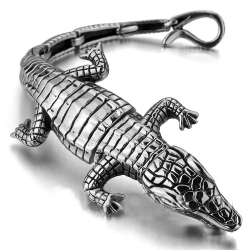 Оптом/В розницу! 20,5 см* 43 мм 71 г Горячая нержавеющая сталь Серебряный крокодил браслет манжета для мужчин, низкая цена лучшее качество