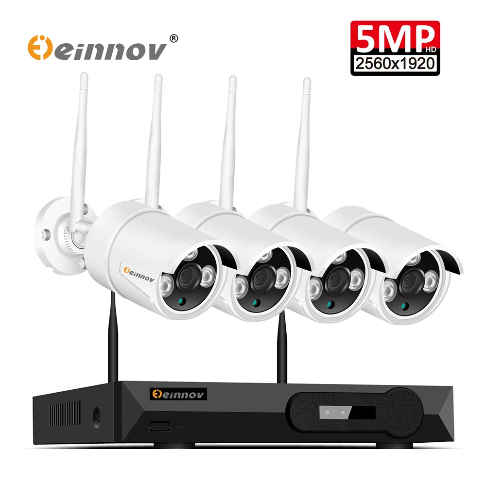 Einnov 5MP 4CH камера s комплект Wifi CCTV H.265 система видеонаблюдения наружная беспроводная NVR ИК-камера светильник жесткий диск