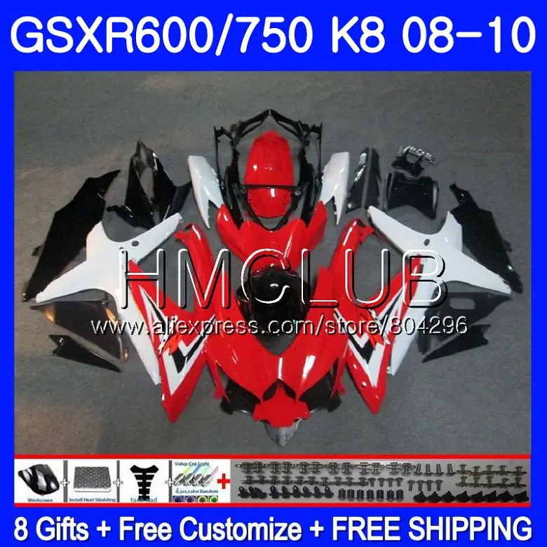 

Body For SUZUKI White Red GSXR 600 GSXR 750 08 10 GSXR600 08 09 10 6HM.9 GSX-R750 GSXR-600 K8 GSXR750 2008 2009 2010 Fairing