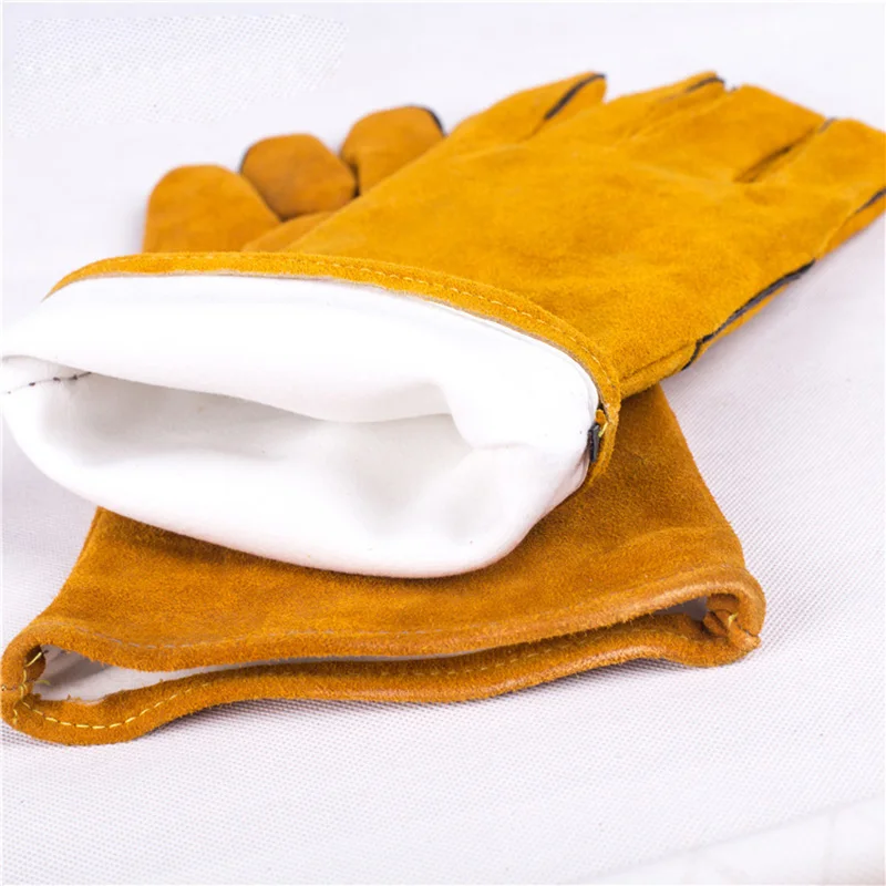 Сварочные перчатки из воловьей кожи, электрические кожаные сварочные защитные перчатки, пожарная высокотемпературная защита, безопасность на рабочем месте