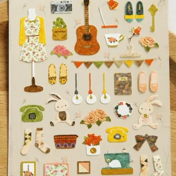 

cute girl's emotion self adhesive scrapbooking kawaii sticker sheet skirt camara shoes rabbit telephone cutting shape