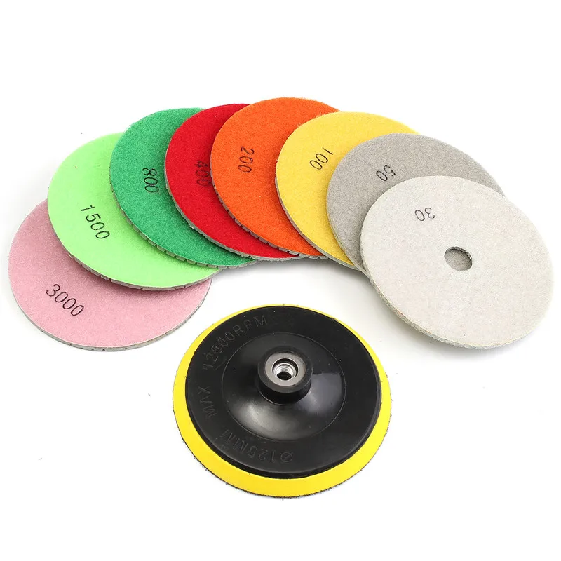 Koop 9 stks set 5 Inch Diamantslijperij Pad Set Graniet Marmer Beton Steen Tegel Nat Droog Graniet Beton Marmeren Steen tegels