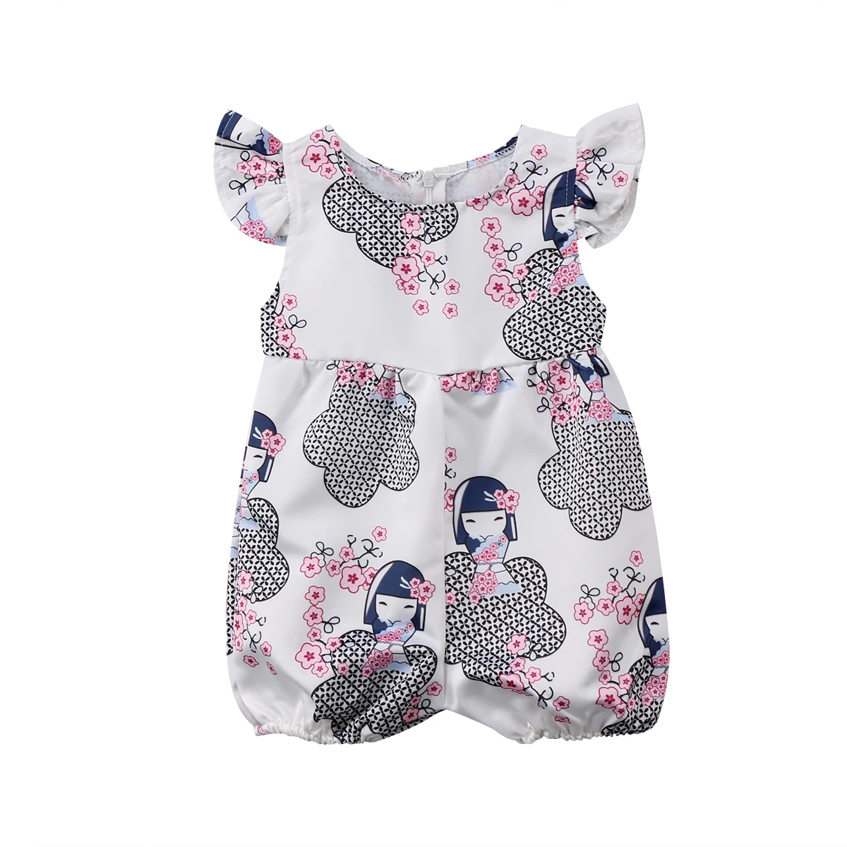 2018 Adorable Newborn Baby Girls Anime Flare Sleeves Cartoon Romper