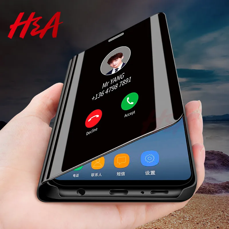

Smart Mirror Flip Phone Case For Samsung Galaxy S8 S9 S7 S6 Edge Plus Clear View Cover For Samsung Galaxy Note 9 8 5 4 3 Case