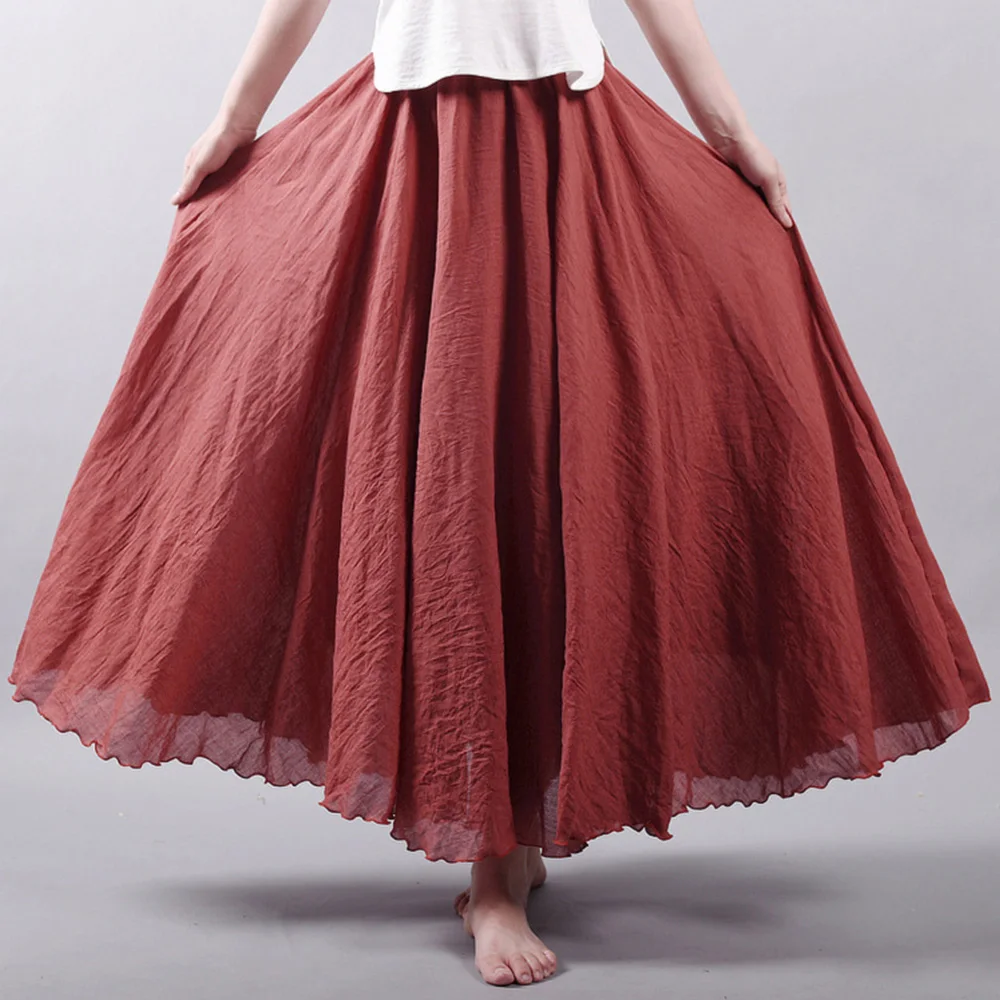 

Cotton Linen Skirt 10 Colors Spring Summer Women Casual Elastic High Waist A-Linen Solid Large Size Long Skirt