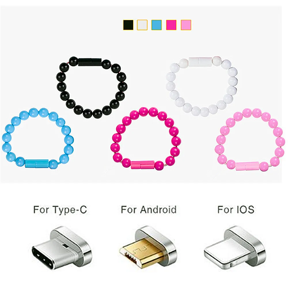 

Candy Bead Ball Bracelet Phone Charger Micro USB2.0 Charging 8 Pin for iPhone 5 6/6S 7/7S Type-C for Samsung Letv Xiaomi Cables