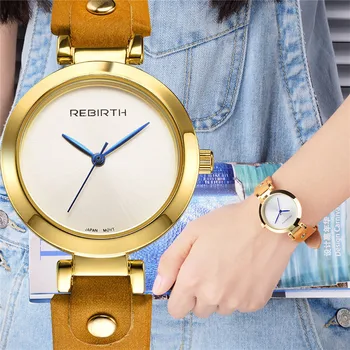 

REBIRTH 2018 New Women Quartz Watches Luxury Leather Strap Fashion Causal Bracelet relogio feminino Ladies Wristwatch gift box