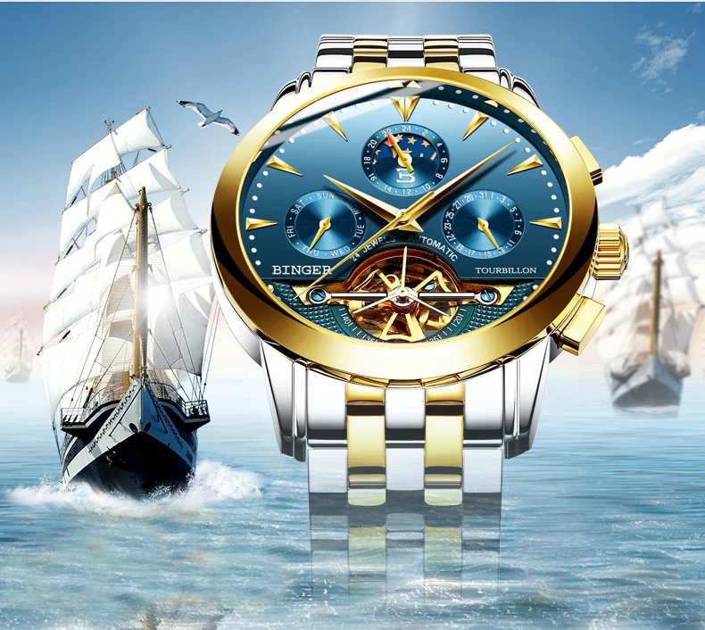 Оригинальные Роскошные Брендовые мужские водонепроницаемые автоматические механические часы с кожаным ремешком, полностью стальные модные часы с турбийоном